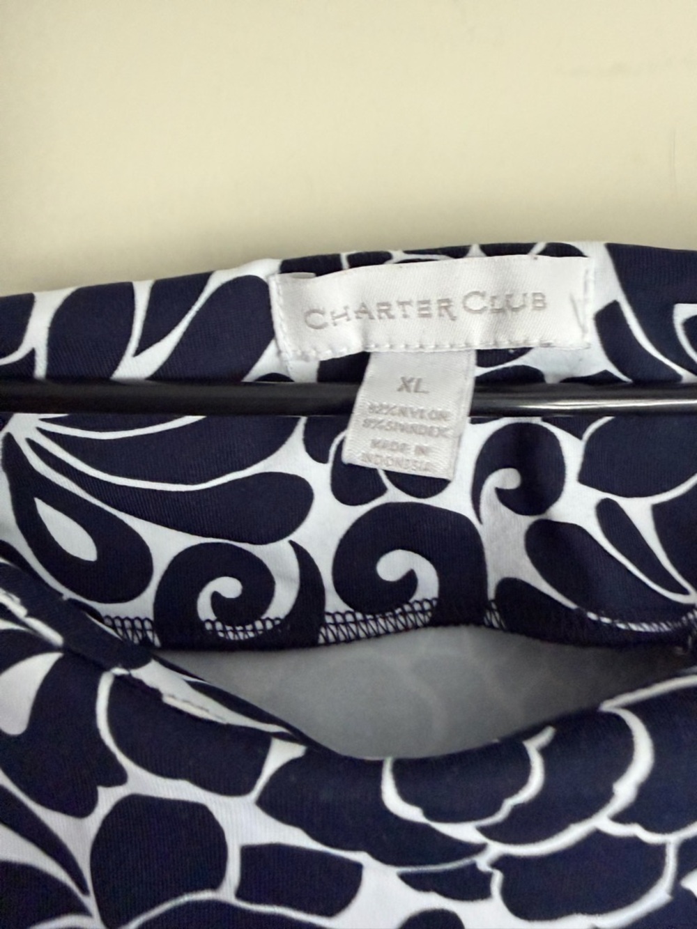 Charter Club Navy and White Floral 3/4 Sleeve Tunic top XL professional office - Picture 3 of 7